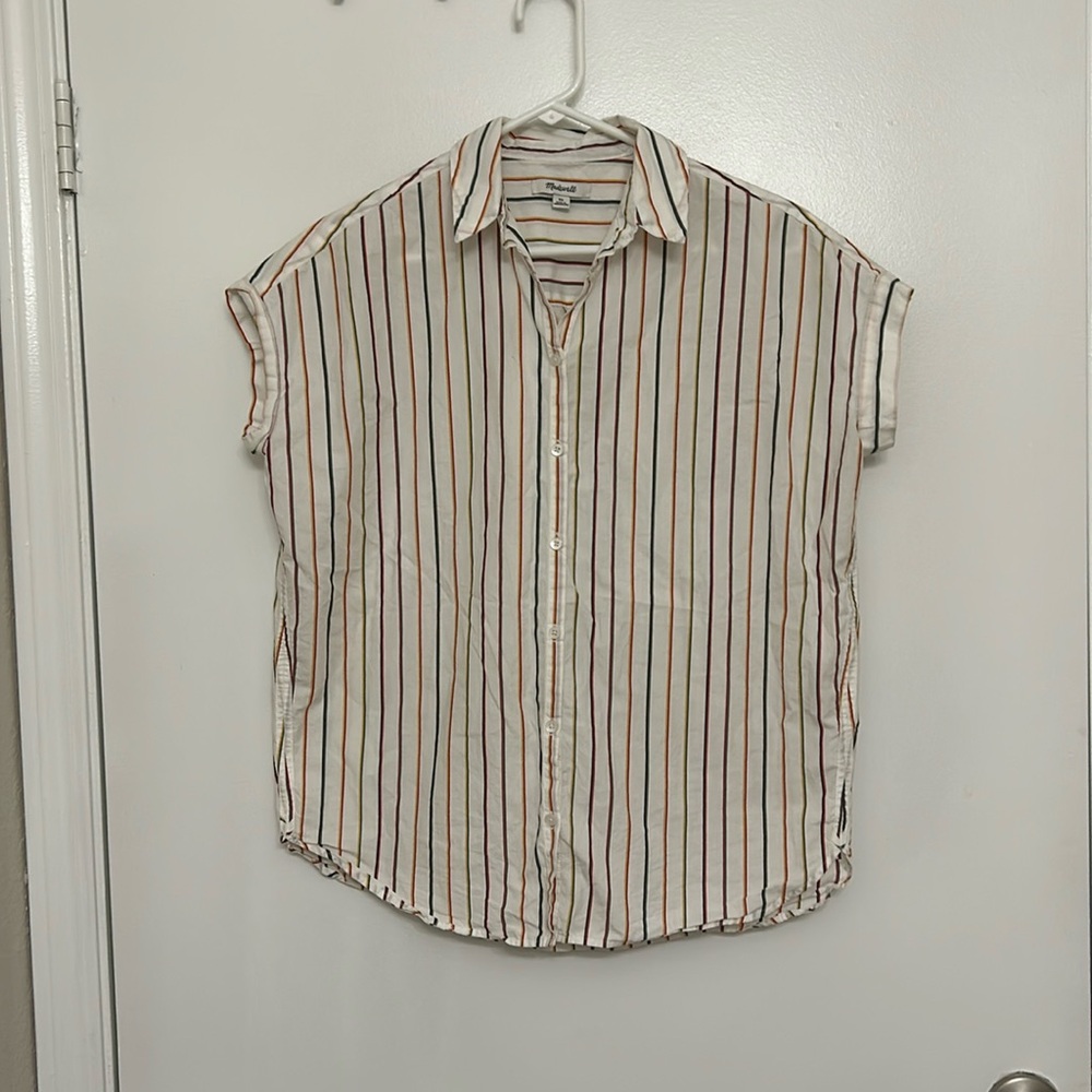 Madewell Striped Button Down Short Sleeve Blouse